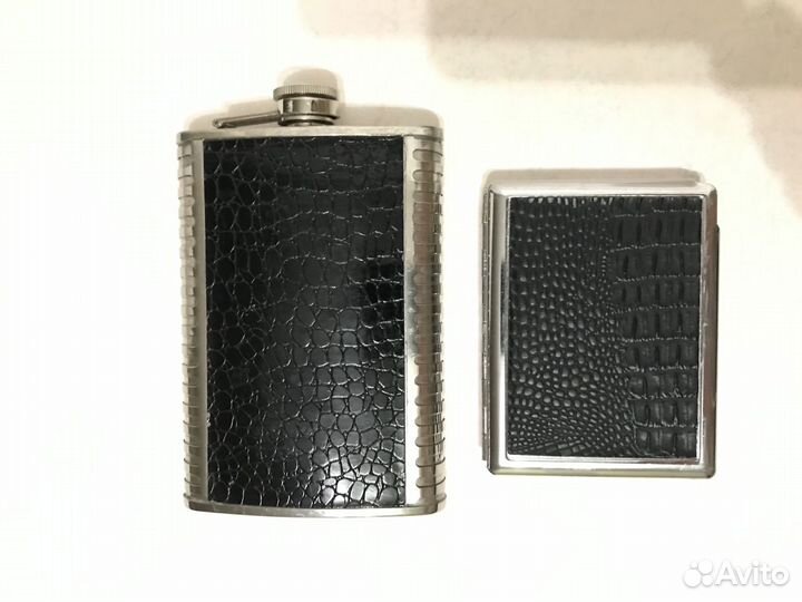 Подсигар (портсигар) и фляга кожаная подарочный