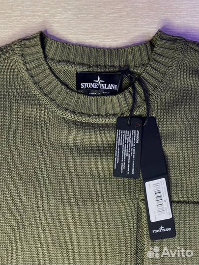 Свитер Stone Island вертикальный карман хаки