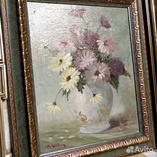 Картина.Франция.19 век.vollon.Цветы.Холст.Масло