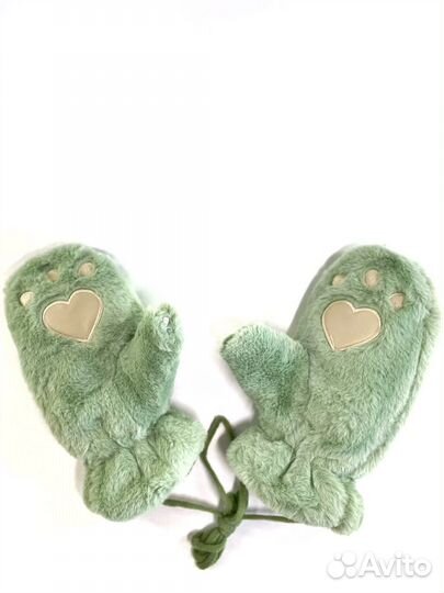 Варежки плюшевые детские лапки кошки, зайчика