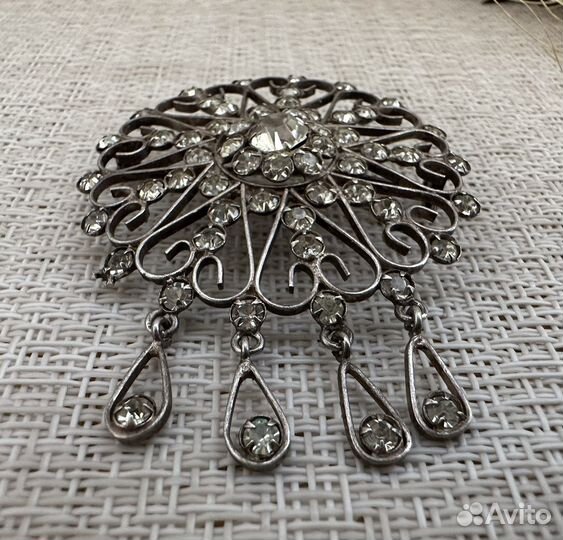 Брошь снежинка с подвесками серебро 875 звезда