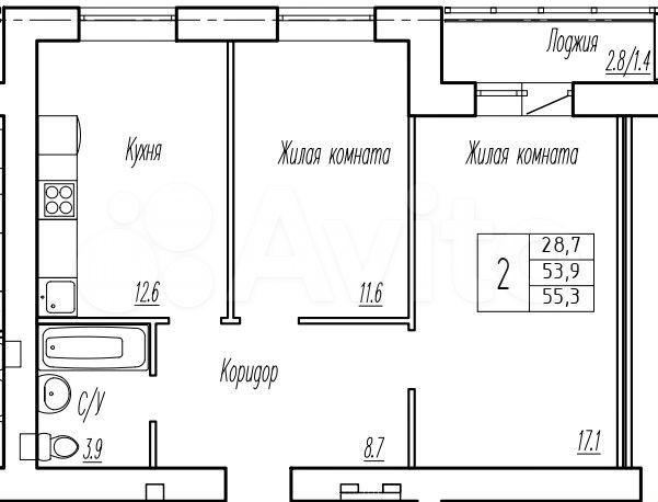 2-к. квартира, 53,9 м², 9/9 эт. на продажу в Самаре | Купить квартиру ...