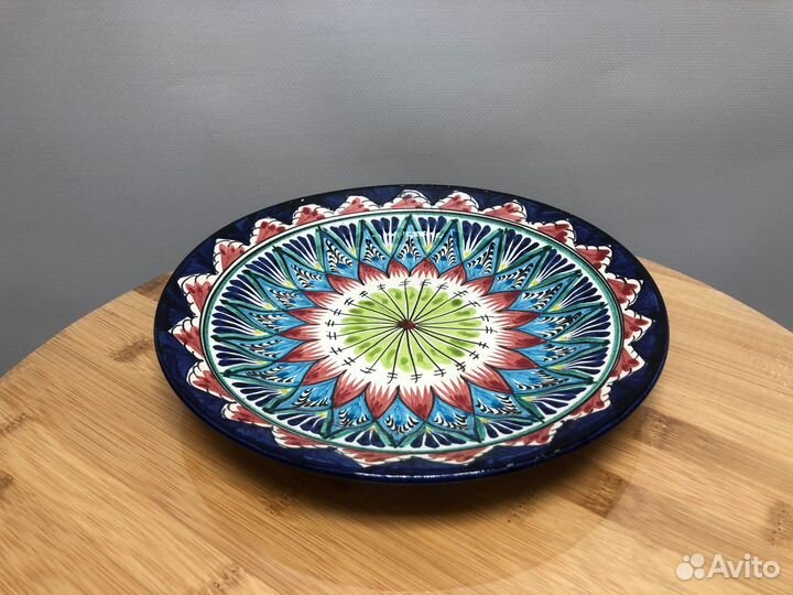 Тарелка синяя риштан плоская 22см