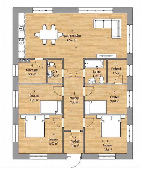 Коттедж 125 м² на участке 6 сот.