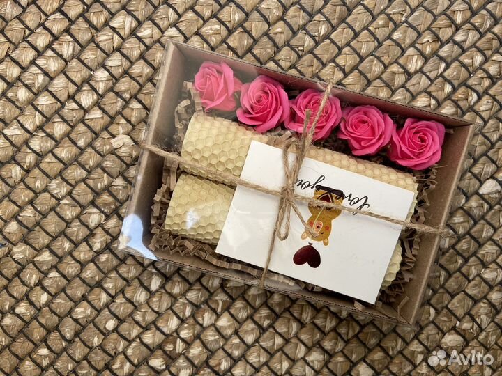 Подарочный набор свечи из вощины /мыльные розы