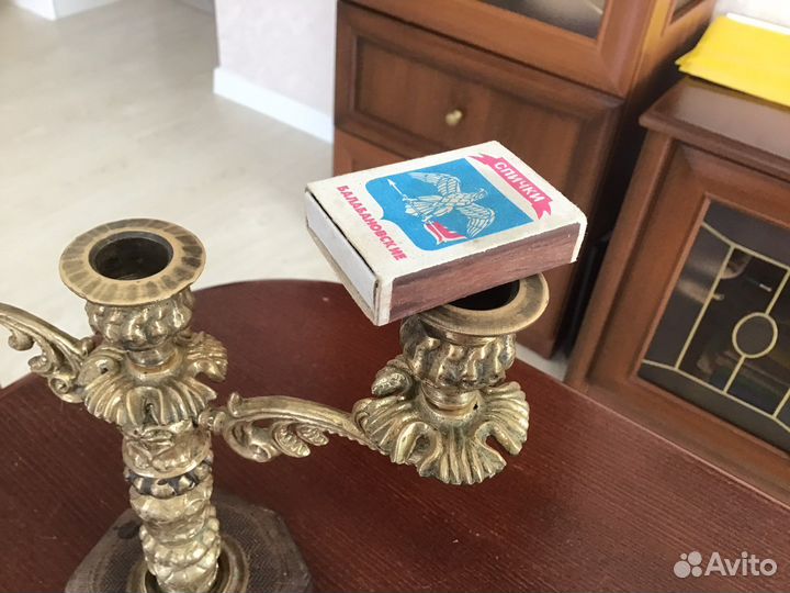 Старинный подсвечник латунь на три свечи