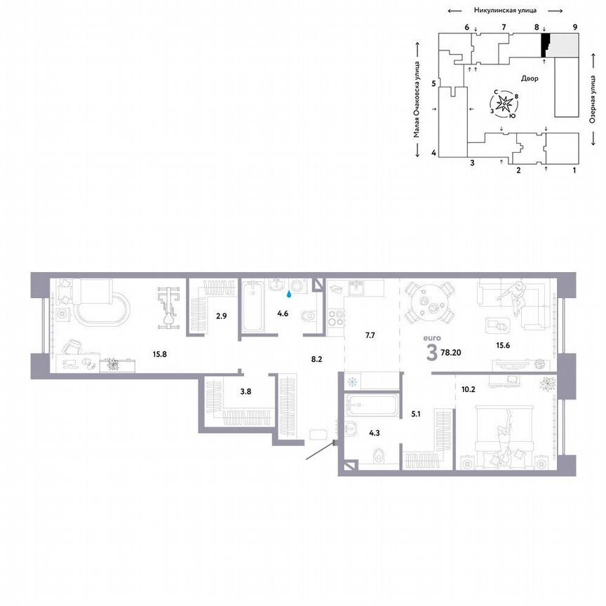 2-к. квартира, 78,2 м², 2/30 эт.