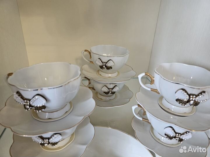 Чайный сервиз с бантиками новый, сервировка стола