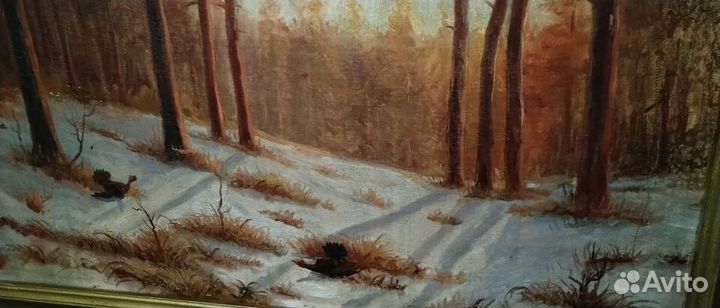 Картина Зимний кедровый лес и тетерева.Живопись 50
