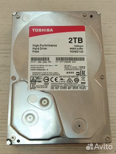 Жесткий диск 2 тб Toshiba P300 hdwd120uzsva