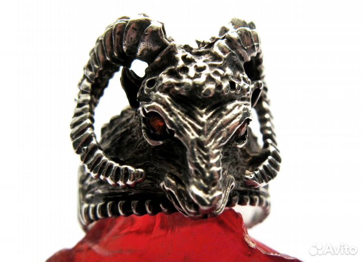 Мужское Кольцо Овен Серебро Гранат Лондон 1972 г