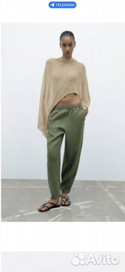 Льняные брюки на резинке zara