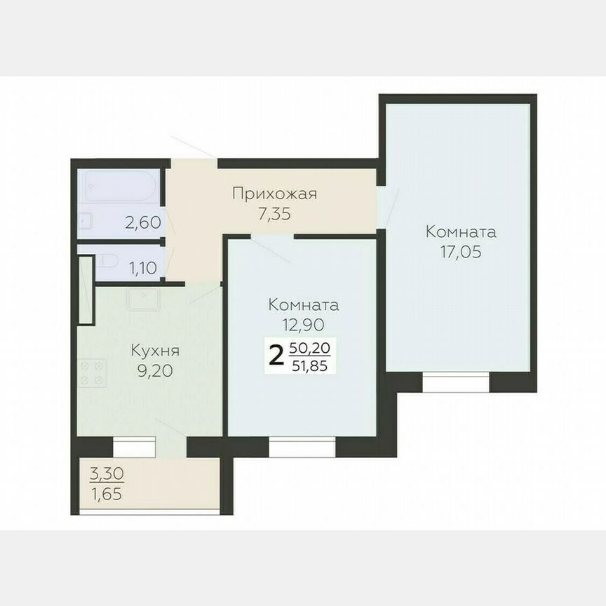 2-к. квартира, 51,9 м², 15/15 эт.