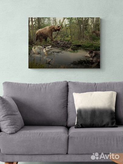 Арт картина с мамонтом в лесу на болотах