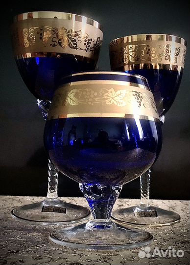 Набор бокалов фужеров кобальт Богемия Чехия
