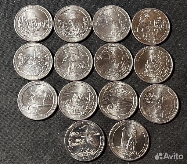 Монеты США памятные номинал 1 и 0.05 и 0.25