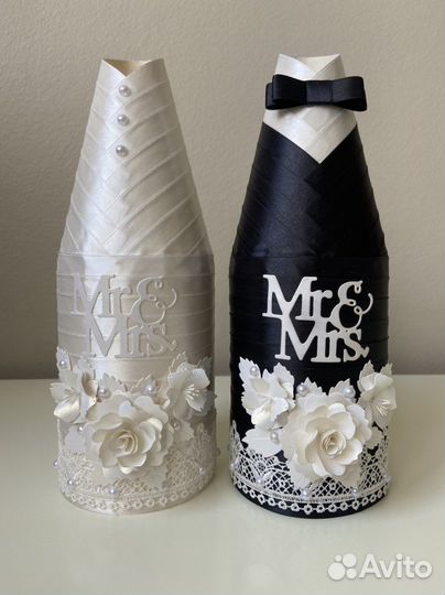 Свадебные украшения на бутылки
