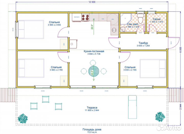 Каркасный дом зимний 72м