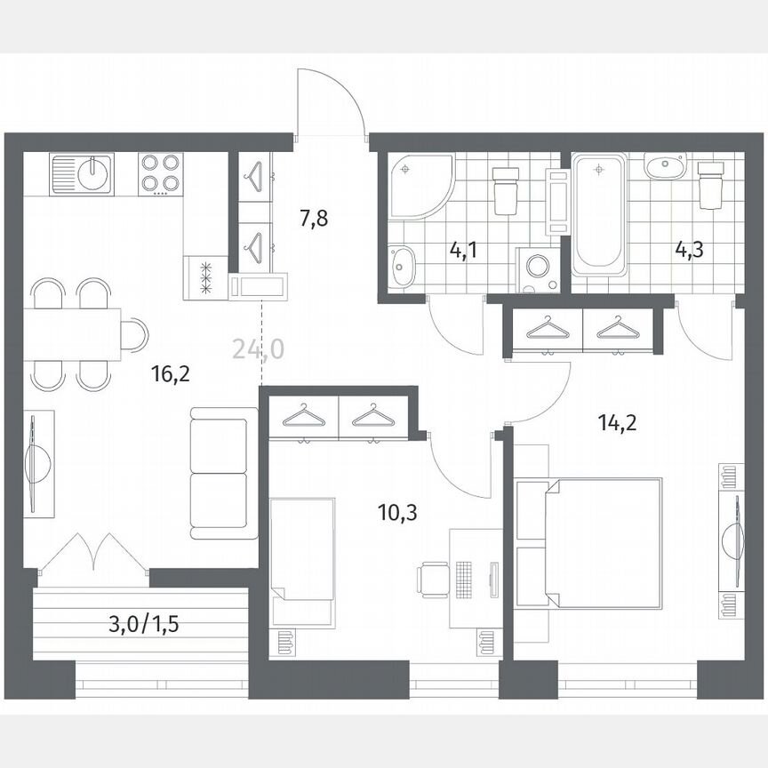 2-к. квартира, 58,4 м², 7/12 эт.