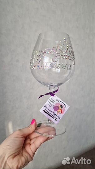 Бокал со стразами, инкрустация, ручная работа