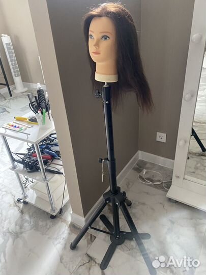 Голова манекен натуральные волосы со штативом