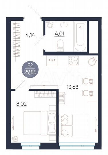1-к. квартира, 29,9 м², 11/25 эт.