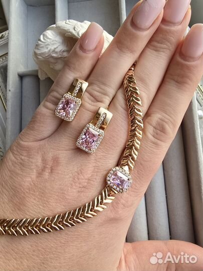 Комплект браслет и серьги покрытие золото