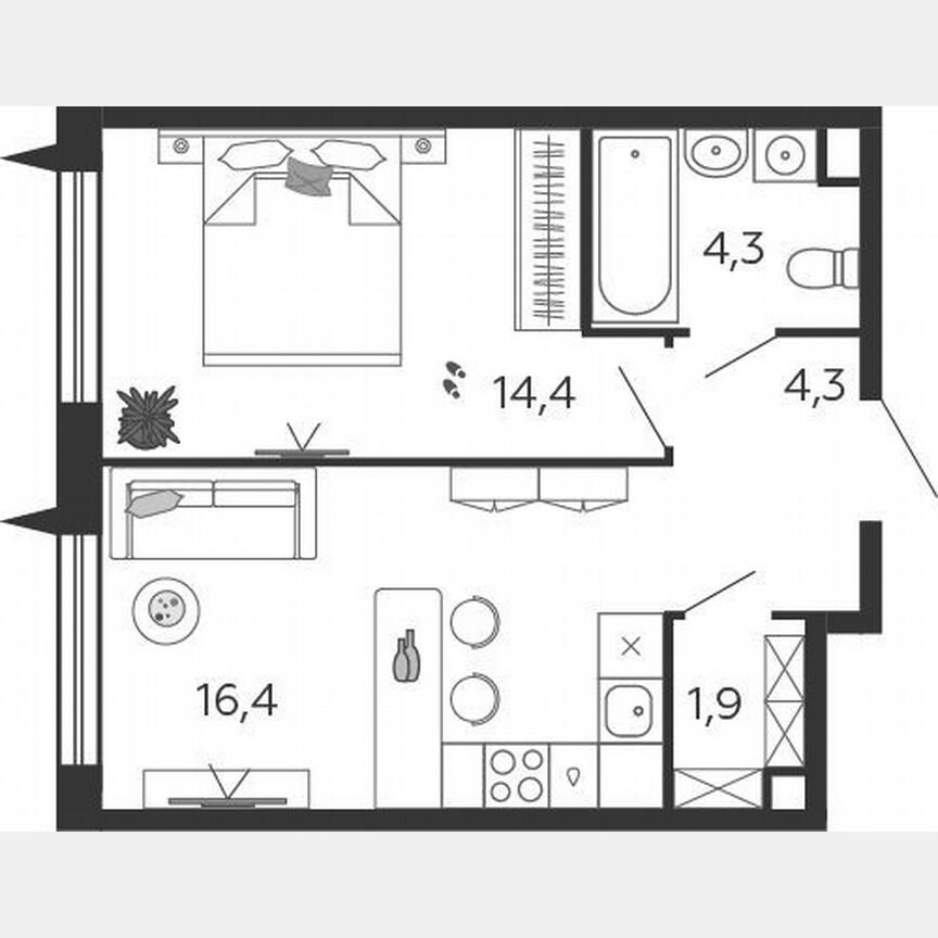 1-к. квартира, 41,3 м², 15/17 эт.