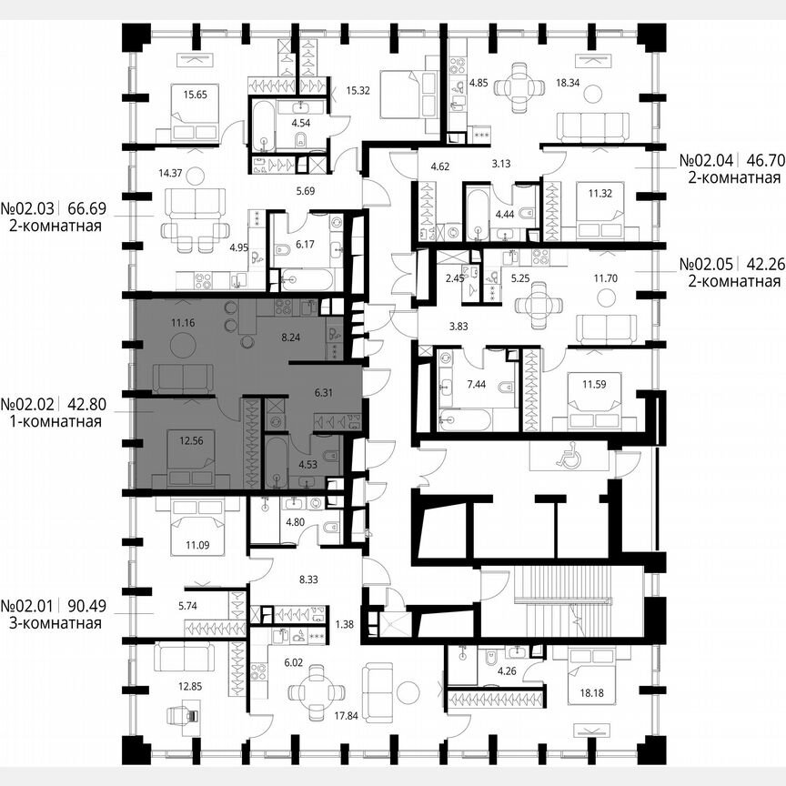 1-к. квартира, 42,8 м², 2/19 эт.