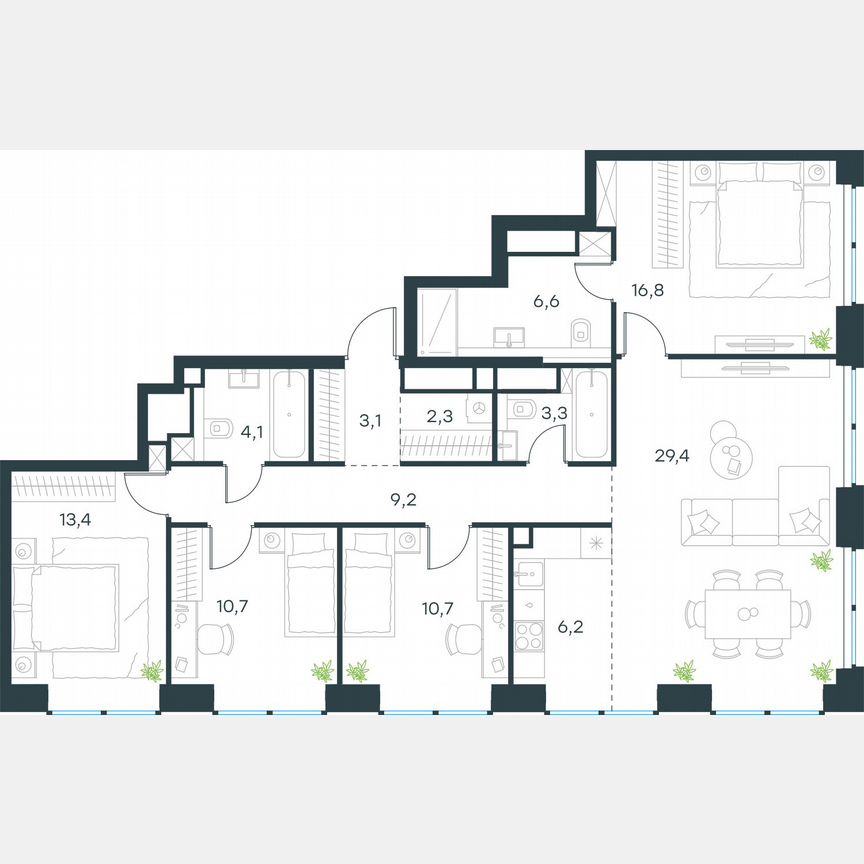 5-к. квартира, 115,8 м², 46/48 эт.
