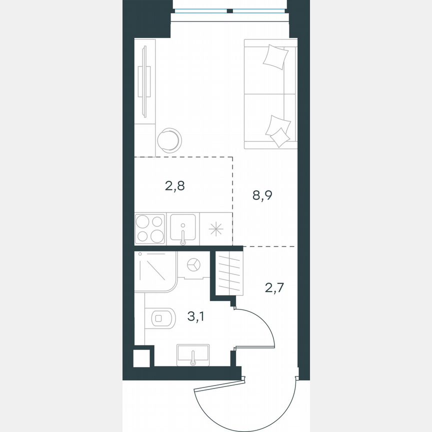 Квартира-студия, 17,5 м², 12/48 эт.
