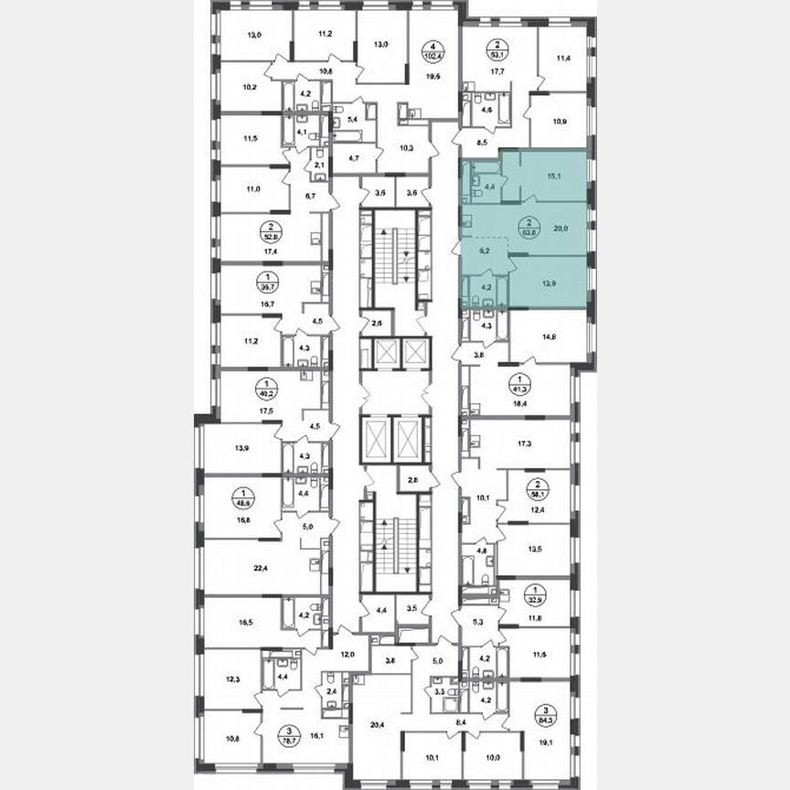 2-к. квартира, 63,8 м², 20/20 эт.
