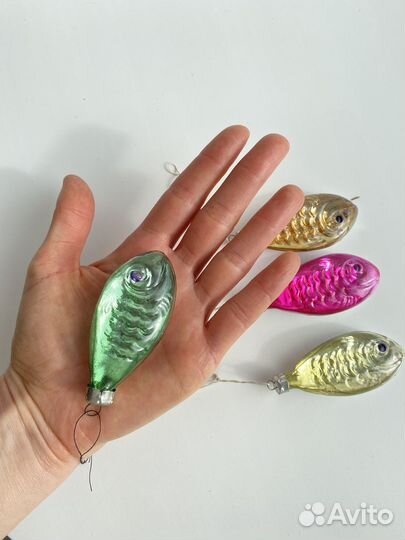 Елочные сосульки рыбки игрушки, новогодние 60е