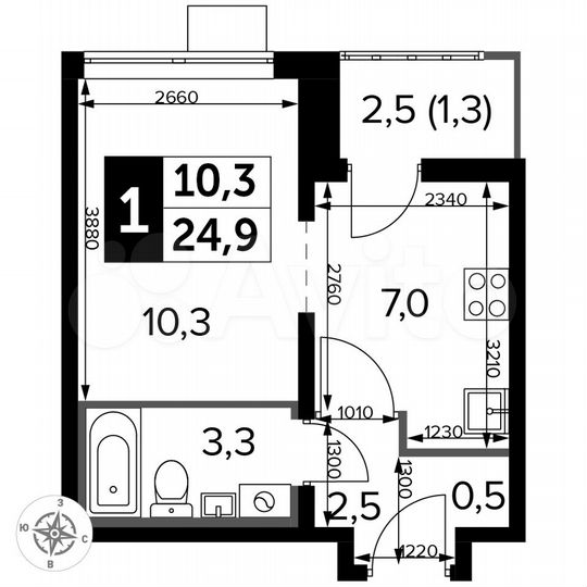 Квартира-студия, 24,9 м², 5/24 эт.