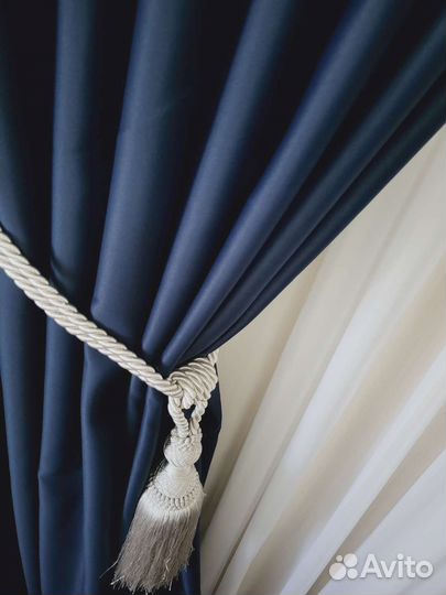 Шторы блэкаут синий высота 3,0 м