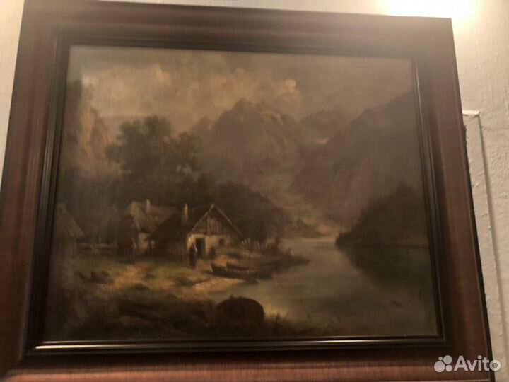 Картина 19 века, пейзаж маслом