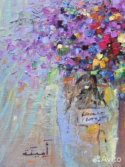 Картина маслом.Натюрморт с цветами