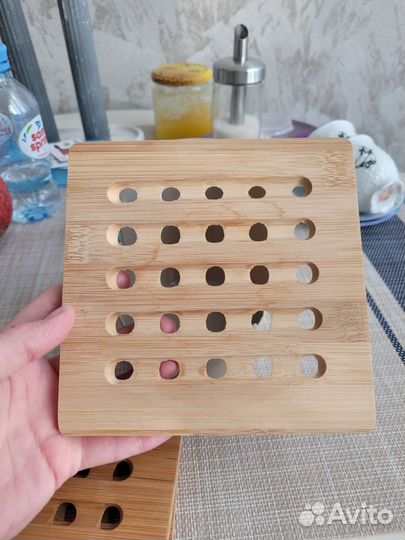 Набор деревянных подставок д/горячего с держателем