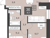 3-к. квартира, 61,3 м², 3/16 эт.