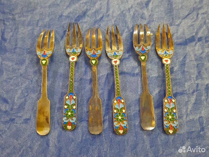 Вилки в эмалях серебро 84 пробы вес 27 грамм