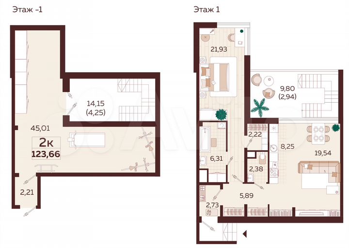2-к. квартира, 123,7 м², 1/9 эт.