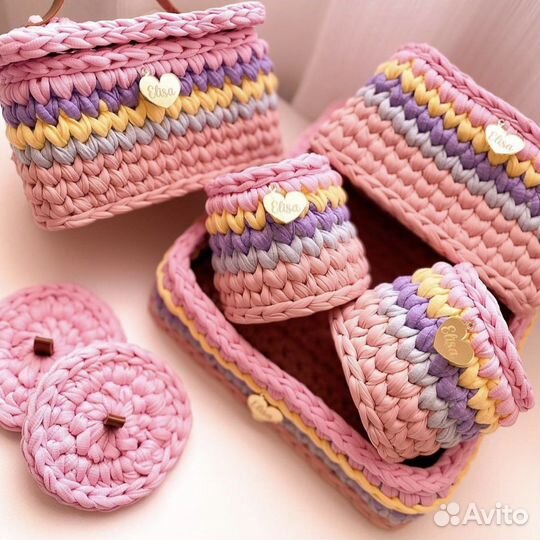 Трикотажные вязаные корзинки ручной работы