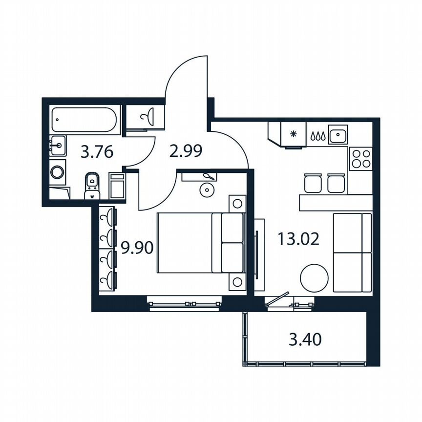 1-к. квартира, 31,4 м², 3/12 эт.