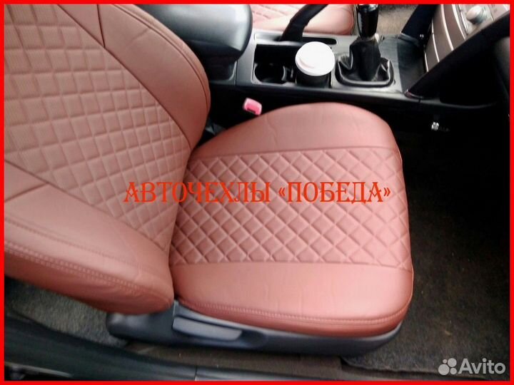 Чехлы Toyota Camry v40 из экокожи коричневые Ромб