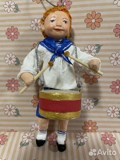 Ватная елочная игрушка морячок с барабаном