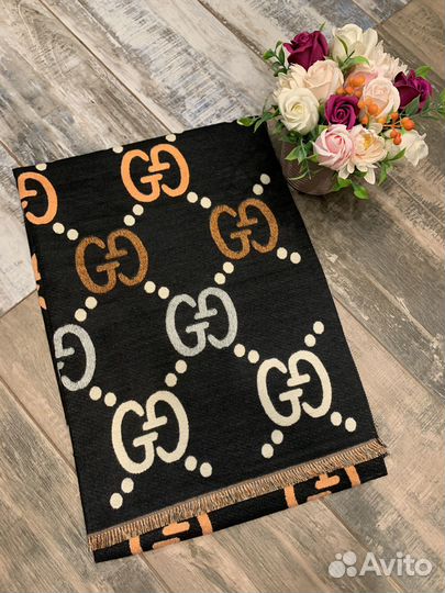 Палантин кашемировый Gucci черный двухсторонний