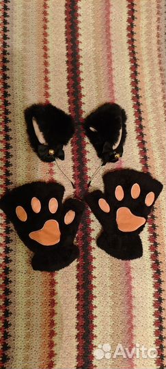 Митенки и ободок кошка