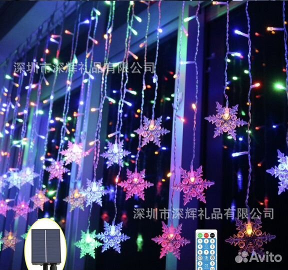 Гирлянда снежинка на солнечной батарее