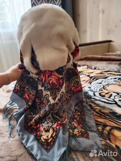 Шапка капюшон норка +павлопасадский платок