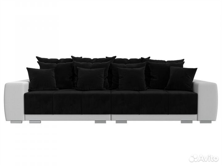 Диван прямой Лига-028, велюр, черный, белый